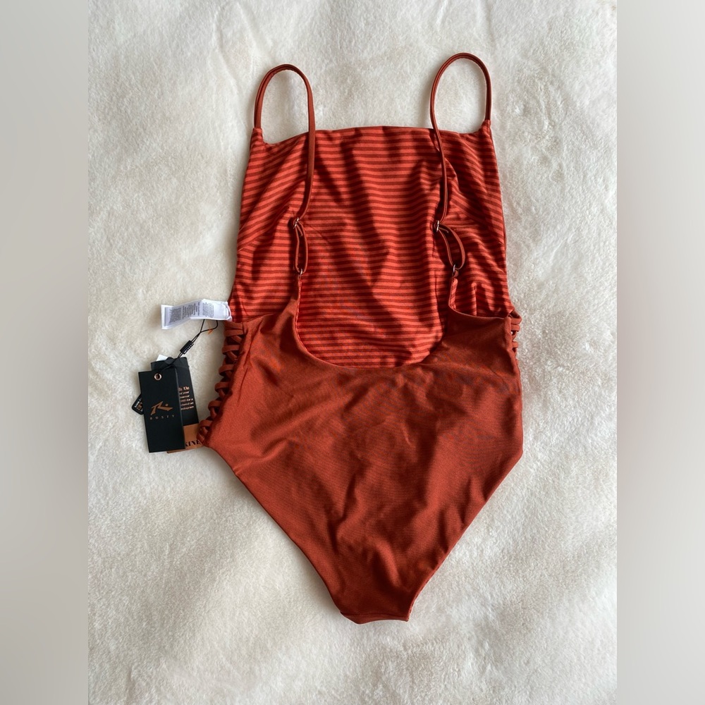 NWT Rusty reversible one piece swimsuit | ORANGE | rust | stripes | size 12